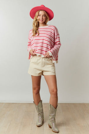 PEACH LOVE Women's Sweaters Multi Color Stripe Print Knit Loose Fit Sweater || David's Clothing