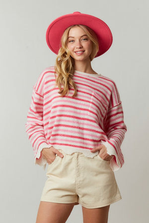 PEACH LOVE Women's Sweaters Multi Color Stripe Print Knit Loose Fit Sweater || David's Clothing