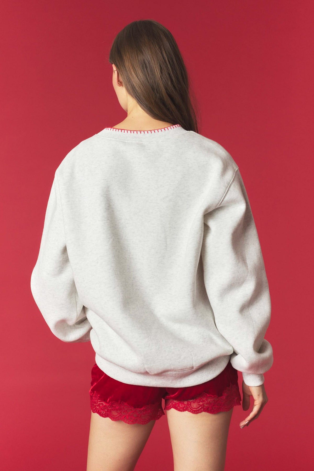 PEACH LOVE Women's Sweatshirt Santa Fur Embo Detailed French Terry Sweatshirt