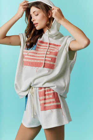 PEACH LOVE Women's Sweatshirt Sleeveless Tank Hoodie With Flag Embroidery Detail || David's Clothing
