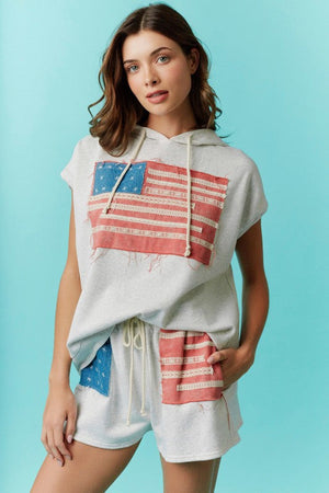 PEACH LOVE Women's Sweatshirt Sleeveless Tank Hoodie With Flag Embroidery Detail || David's Clothing