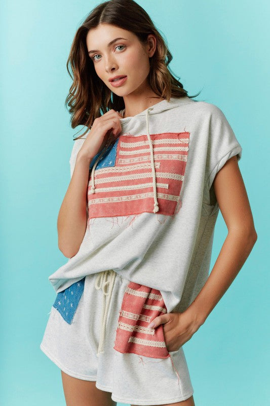 PEACH LOVE Women's Sweatshirt Sleeveless Tank Hoodie With Flag Embroidery Detail || David's Clothing