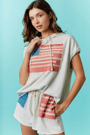 PEACH LOVE Women's Sweatshirt Sleeveless Tank Hoodie With Flag Embroidery Detail || David's Clothing