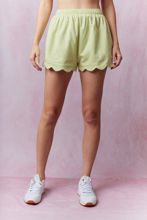 PEACH LOVE Women's Top French Terry Scallop Hem Shorts || David's Clothing