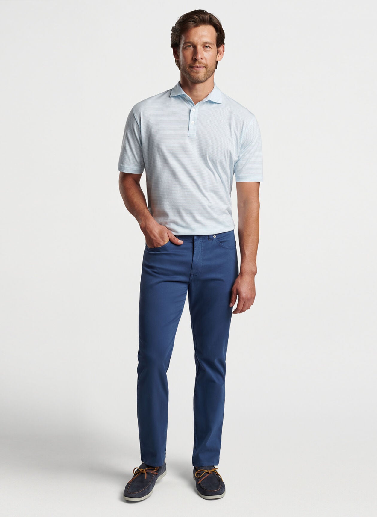 PETER MILLAR Men's Polo COTTAGE BLUE / M Peter Millar Crown Comfort Cotton Polo Range Stripe || David's Clothing MS24K51CB