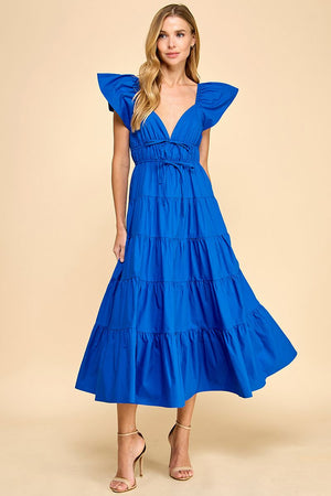 PRETTY FOLLIES Women's Dresses Fit and Flare Ruffled Shoulders Midi Dress || David's Clothing