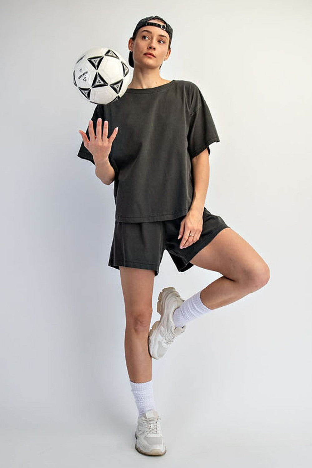 RAE MODE Women's Top BLACK / S Pigment Washed Cotton Shorts Set SET0034B