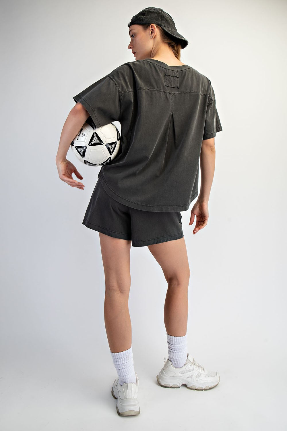RAE MODE Women's Top Pigment Washed Cotton Shorts Set