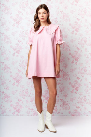 RARERAW Women's Dresses Bow Embroidered Collar Babydoll Dress