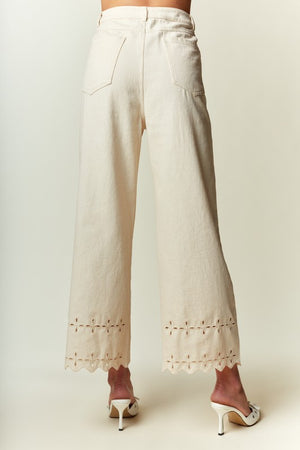 RARERAW Women's Pants Scallop Hem Eyelet Detail Wide-leg Pants