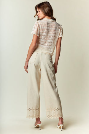 RARERAW Women's Pants Scallop Hem Eyelet Detail Wide-leg Pants