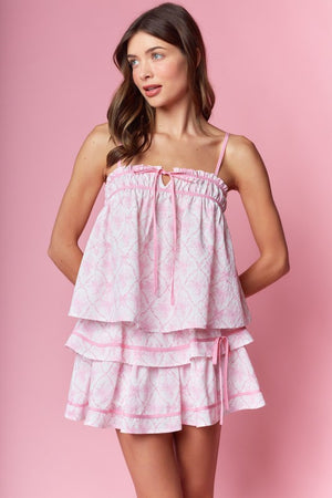 RARERAW Women's Skirts Bow Damask Ruffle Top & Skirts Set