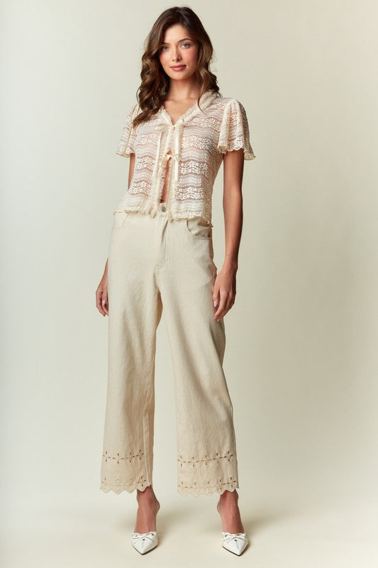 RARERAW Women's Top Soft Lace Tie-front Blouse