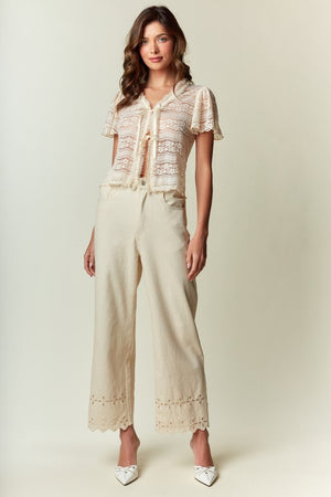 RARERAW Women's Top Soft Lace Tie-front Blouse