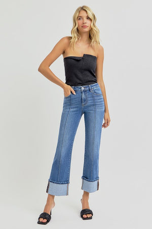 Risen Jeans Women's Jeans Risen Jeans High Rise Ankle Straight Wide Cuffed Jeans