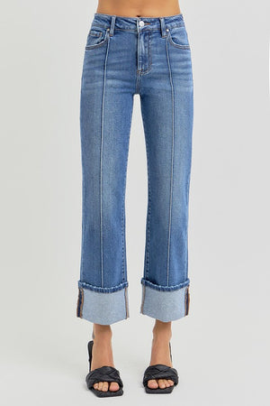 Risen Jeans Women's Jeans Risen Jeans High Rise Ankle Straight Wide Cuffed Jeans