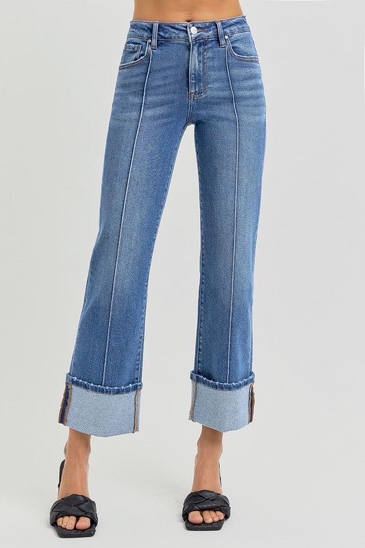 Risen Jeans Women's Jeans Risen Jeans High Rise Ankle Straight Wide Cuffed Jeans
