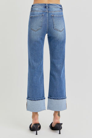 Risen Jeans Women's Jeans Risen Jeans High Rise Ankle Straight Wide Cuffed Jeans