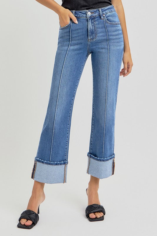 Risen Jeans Women's Jeans Risen Jeans High Rise Ankle Straight Wide Cuffed Jeans