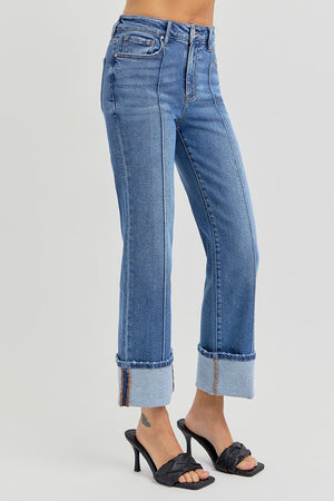 Risen Jeans Women's Jeans Risen Jeans High Rise Ankle Straight Wide Cuffed Jeans