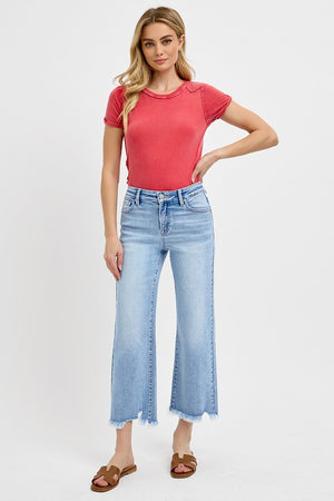 Risen Jeans Women's Jeans Risen Jeans Mid Rise Crop Straight Jeans || David's Clothing