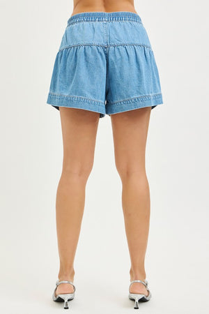 Risen Jeans Women's Shorts Elastic Band Slouchy Shorts With Shirred Detail