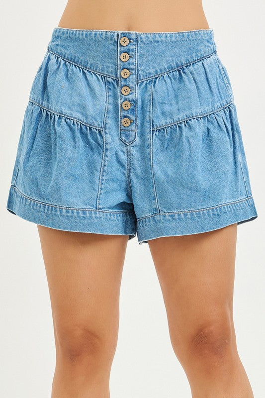 Risen Jeans Women's Shorts Elastic Band Slouchy Shorts With Shirred Detail