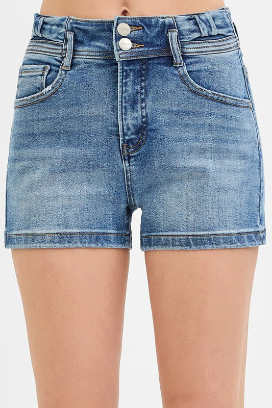 Risen Jeans Women's Shorts Tummy Control High Rise Bow Detailed Shorts || David's Clothing