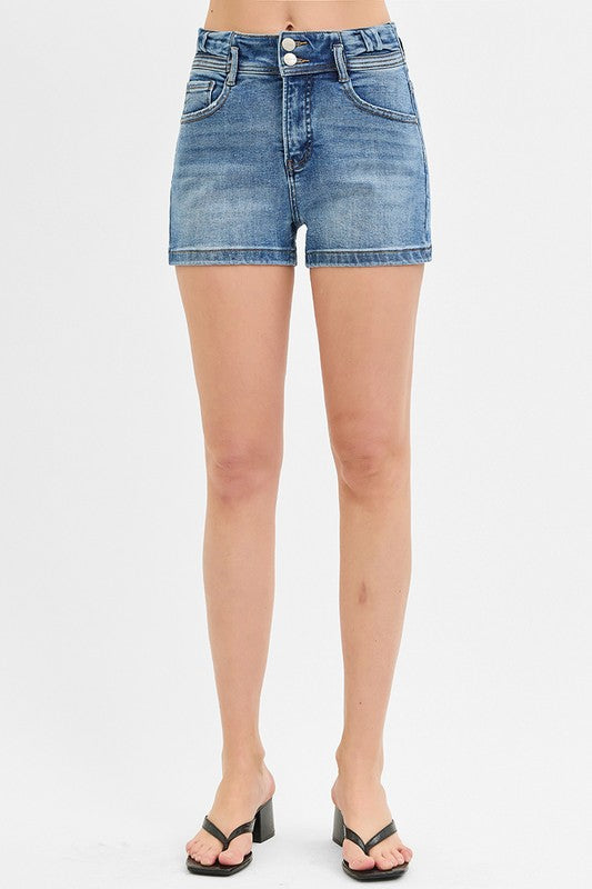 Risen Jeans Women's Shorts Tummy Control High Rise Bow Detailed Shorts || David's Clothing