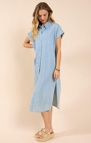 SADIE AND SAGE Women's Dresses Sadie And Sage Energize Button Shirt Dress W Side Slits || David's Clothing