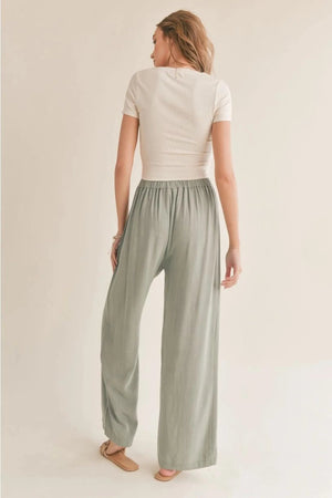 SADIE AND SAGE Women's Pants Sadie and Sage Botanical Linen Back Elastic Trousers || David's Clothing
