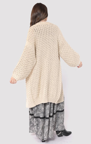 SADIE AND SAGE Women's Sweaters NATURAL Iggy Hand Knit Chunky Long Open Cardigan AH3417