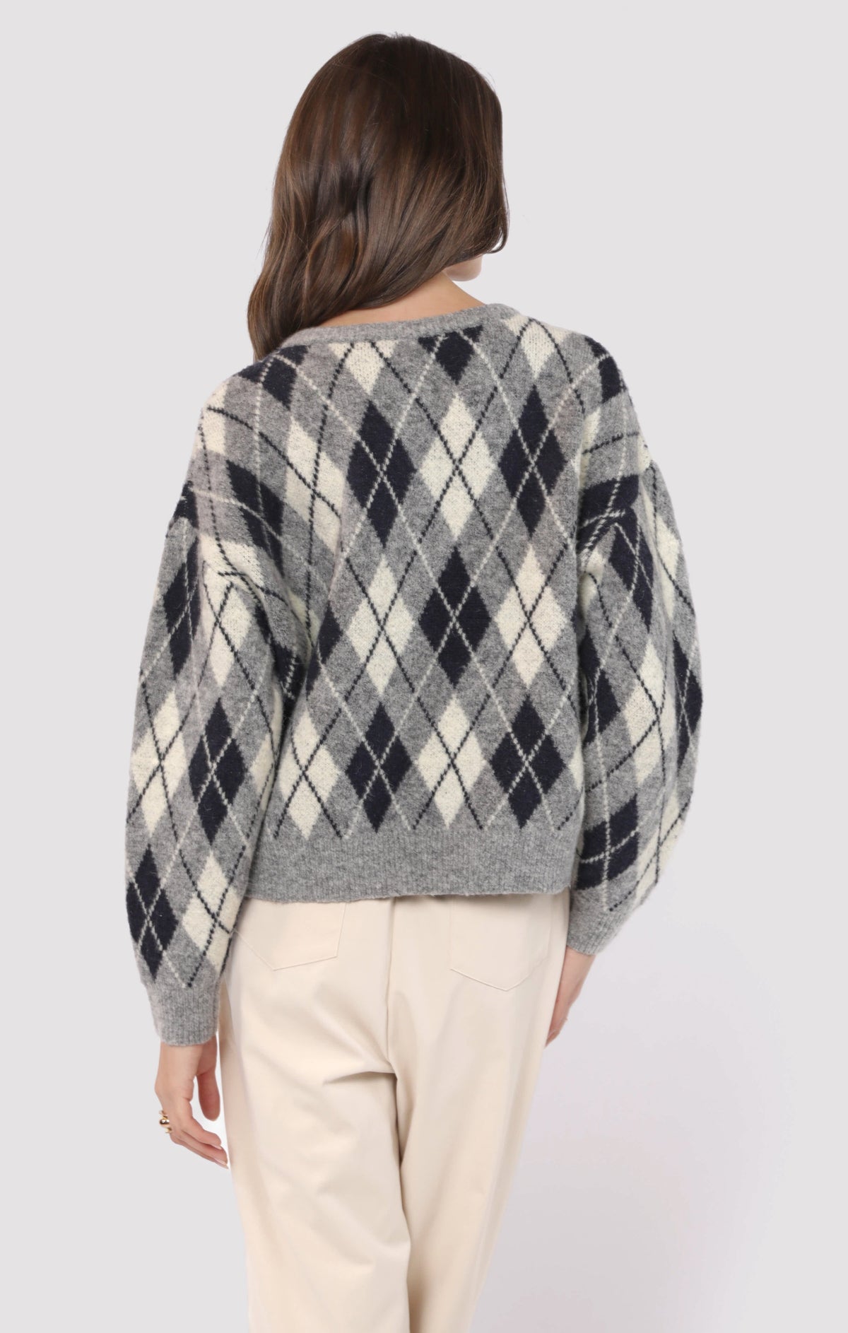 SADIE AND SAGE Women's Sweaters Sadie and Sage Bec Argyle Sweater Cardigan || David's Clothing