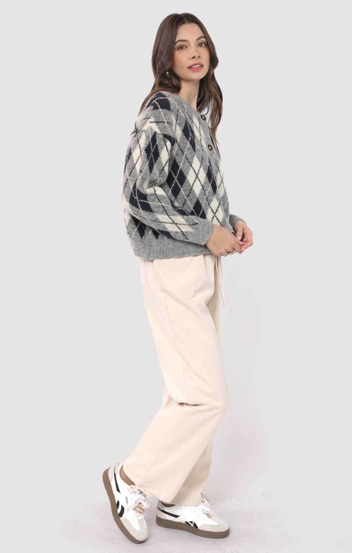 SADIE AND SAGE Women's Sweaters Sadie and Sage Bec Argyle Sweater Cardigan || David's Clothing