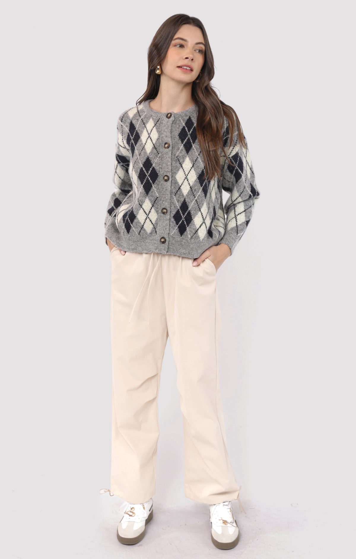SADIE AND SAGE Women's Sweaters Sadie and Sage Bec Argyle Sweater Cardigan || David's Clothing