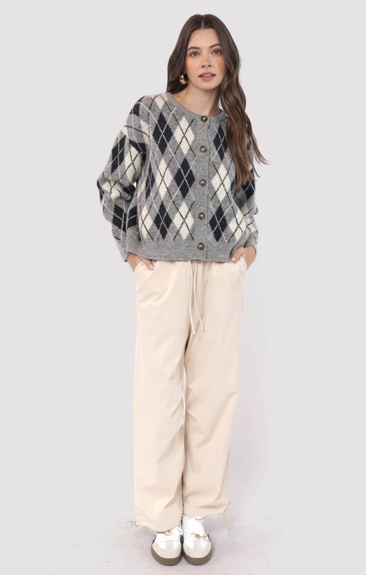 SADIE AND SAGE Women's Sweaters Sadie and Sage Bec Argyle Sweater Cardigan || David's Clothing