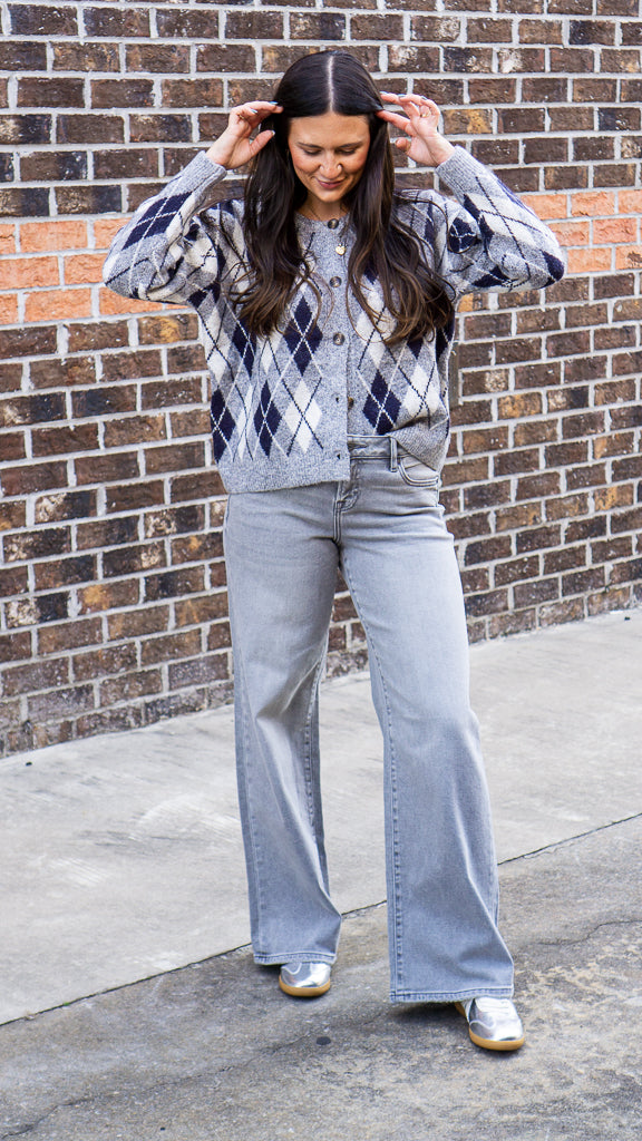 SADIE AND SAGE Women's Sweaters Sadie and Sage Bec Argyle Sweater Cardigan || David's Clothing