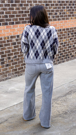 SADIE AND SAGE Women's Sweaters Sadie and Sage Bec Argyle Sweater Cardigan || David's Clothing