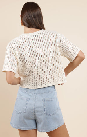 SADIE AND SAGE Women's Top Sadie And Sage Cheese Board Open Knit S/Slv Top