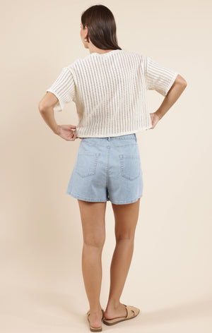 SADIE AND SAGE Women's Top Sadie And Sage Cheese Board Open Knit S/Slv Top