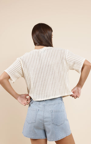 SADIE AND SAGE Women's Top Sadie And Sage Cheese Board Open Knit S/Slv Top