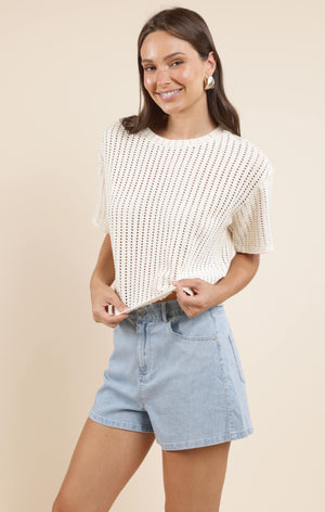 SADIE AND SAGE Women's Top Sadie And Sage Cheese Board Open Knit S/Slv Top