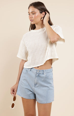 SADIE AND SAGE Women's Top Sadie And Sage Cheese Board Open Knit S/Slv Top