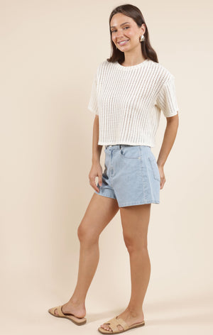 SADIE AND SAGE Women's Top Sadie And Sage Cheese Board Open Knit S/Slv Top