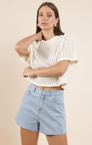 SADIE AND SAGE Women's Top Sadie And Sage Cheese Board Open Knit S/Slv Top