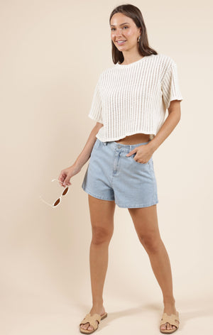 SADIE AND SAGE Women's Top Sadie And Sage Cheese Board Open Knit S/Slv Top
