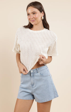 SADIE AND SAGE Women's Top Sadie And Sage Cheese Board Open Knit S/Slv Top