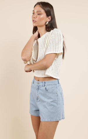SADIE AND SAGE Women's Top Sadie And Sage Cheese Board Open Knit S/Slv Top
