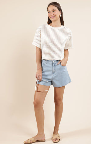 SADIE AND SAGE Women's Top Sadie And Sage Cheese Board Open Knit S/Slv Top