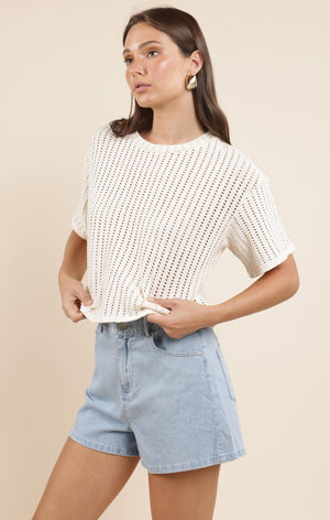 SADIE AND SAGE Women's Top Sadie And Sage Cheese Board Open Knit S/Slv Top